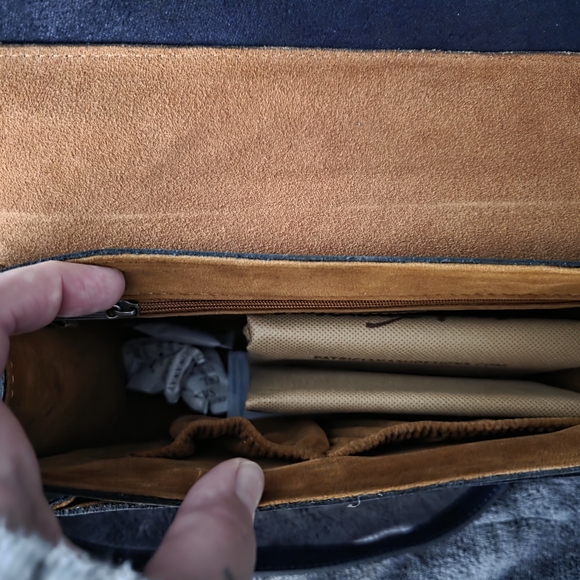 LEATHER PATRICIA NASH Elegant Navy Blue Floral Embossed Handbag NWT NO CALLOUTS - Picture 3 of 8